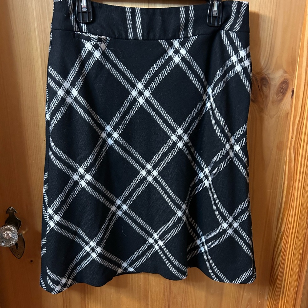 Lands' End Black and White Plaid A-Line Skirt